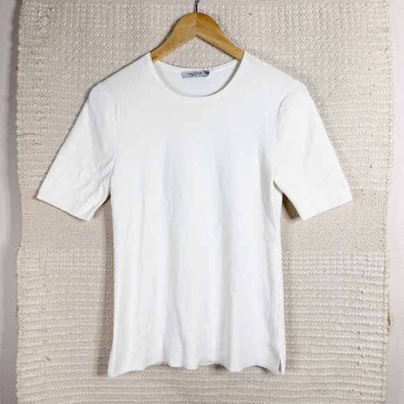 MM LAFLEUR ivory white short sleeve crewneck sweater top MEDIUM - Picture 1 of 9